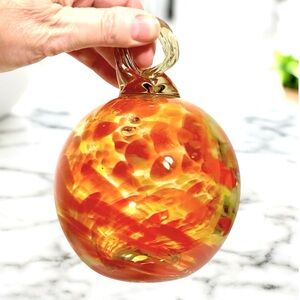 Vintage Hand Blown Studio Art Glass Orb Ball Swirl Pulled Loop Sun Catcher 4”